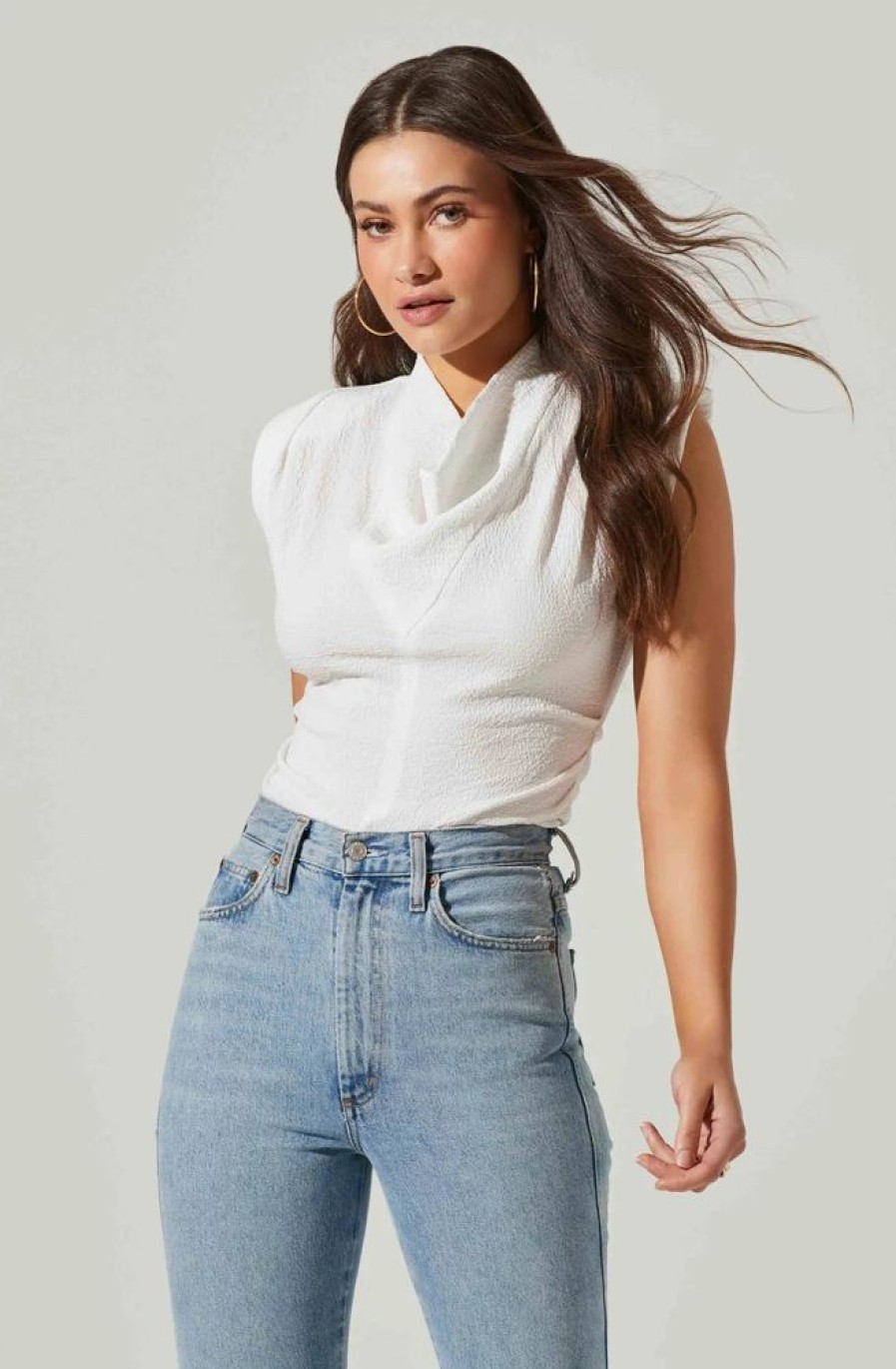 Clothing ASTR | Pleated Power Shoulder Blouse White