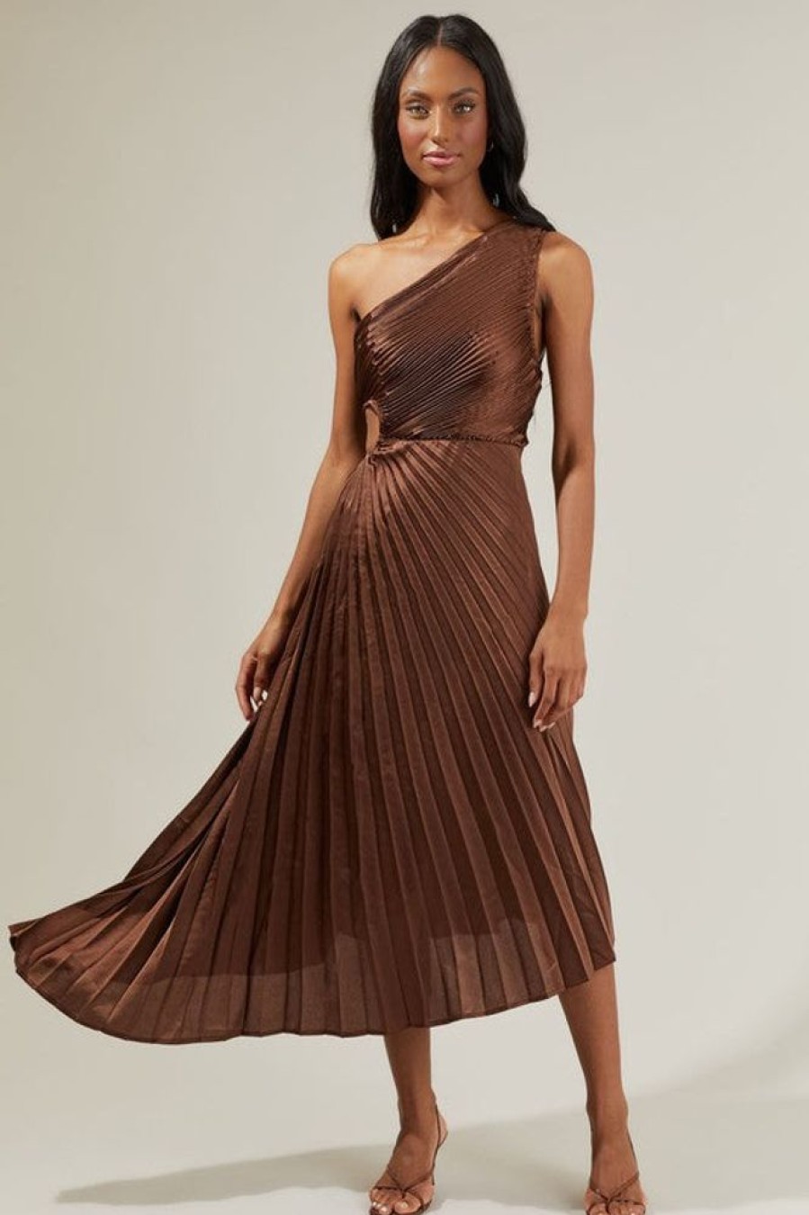 Clothing Sugar Lips | Nancy Pleated Dress Brown