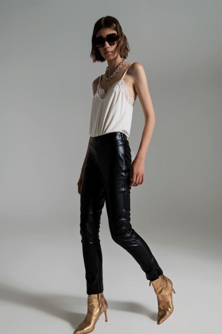 Clothing Q2 | Lilian Faux Leather Pants Black