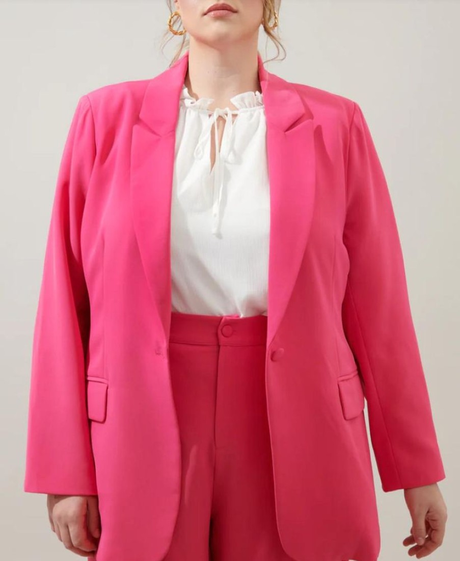 Clothing Sugar Lips | Angela Plus Blazer Fuchsia