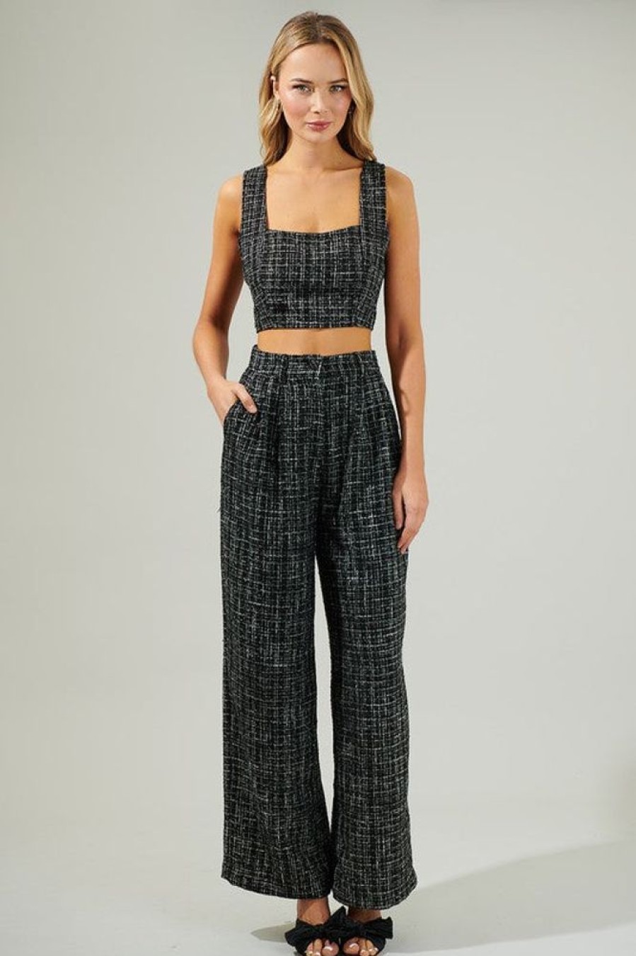 Clothing Sugar Lips | Adriella Tweed Pants Black Tweed