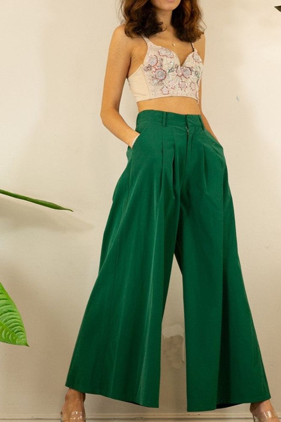 Clothing Mulla | Luna Wide Leg Pants Deep Green